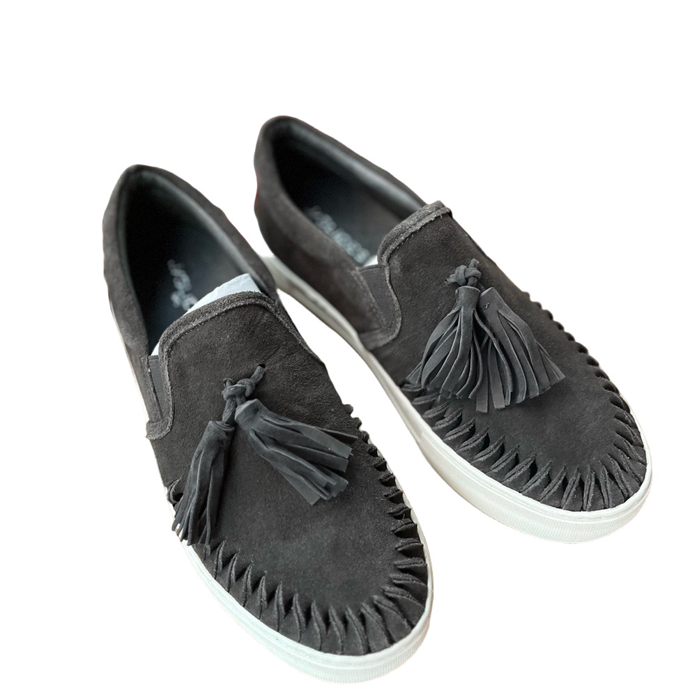 🆕 J/Slides Gray Suede Slip-On Shoes with Tassels Style Size 8.  NEW